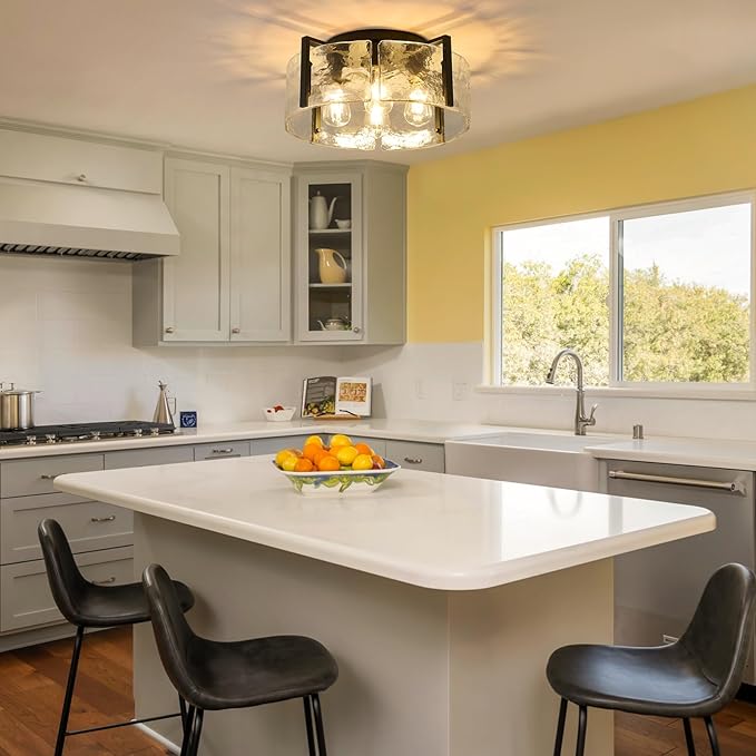 Black Semi Flush Mount Ceiling Light Fixture, 4-Light Modern Hallway Light Fixtures Ceiling Mount, Foyer Kitchen Lighting Fixtures Ceiling Lights for Bedroom, Bathroom, Laundry Room, Entryway, Hallway