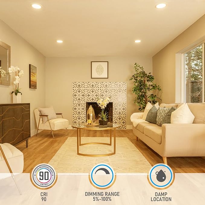 TORCHSTAR Basic Series 12-Pack 6 Inch Ultra-Thin LED Recessed Lighting with Junction Box, CRI90, Aluminum, 3000K Warm White, 5%-100% Dimmable Slim Recessed Downlight, 12W 1100LM, ETL and Energy Star