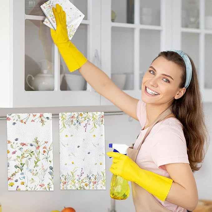 Spring Wildflower Kitchen Towels Dish Towels Set of 2,Floral Hand Towels 18x28 Inch Drying Dishcloth,Summer Holiday Dish Towels for Kitchen Bathroom Home Decor Housewarming Gifts