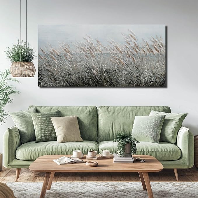 GAIDUOMAI Nature Wall Art Decor Vintage Reed Grass Painting Canvas Plant Pictures Sea Artwork for Bedroom Dining Room 24x48 Inch Living Room Poster