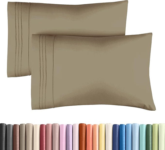 King Pillow Cases Set of 2 - Ultra Soft Hotel Quality Pillowcase Covers - Comfy, Cozy & Wrinkle Free - Shrinkage, Stain and Fade Resistant - Machine Washable Pillow Protectors - 2 Piece Set - Khaki