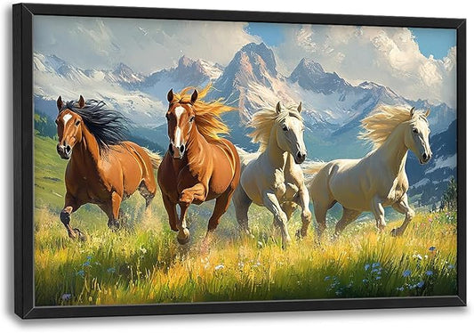 Framed Large Wall Art for Living Room, Running Horses Canvas Wall Decor, Large Landscape Picture Framed Painting, Modern Artwork for Bedroom Office 36L'' × 24W''