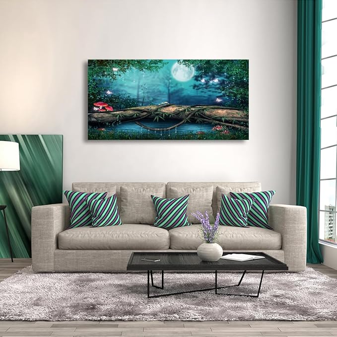 Lake Water Pictures Canvas Wall Art for Living room Bedroom Wall Decor,Tree Wall Art Print Paitnings for home Decor,Morden Artwork Dream Picture Moon Canvas Art Waterproof Stretched Ready to