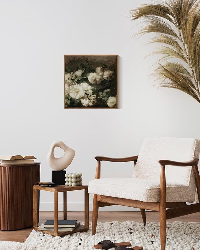 InSimSea Square Framed Canvas Wall Art, Vintage Floral Rustic Roses Flower Wall Art for Living Room, Flowers Wall Art Prints, Flower Pictures for Bedroom Living Room Aesthetic Wall Decor 12"x12"