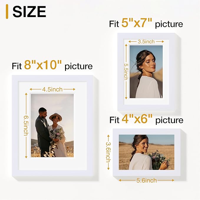 Vittanly Picture Frames Collage Wall Decor for Mounting or Tabletop Display, Gallery Wall Frame Set for Family, Multi Sizes Including 4pcs 8x10, 4pcs 5x7, 4pcs 4x6, White