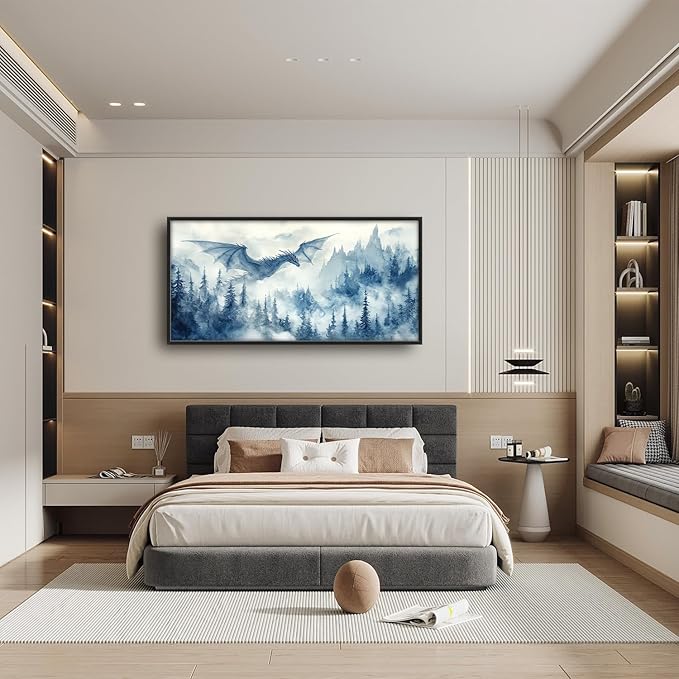 Flintis Large Dragon Framed Wall Art Forest Dragon Pictures Wall Decor Abstract Fantasy Wild Animal Canvas Painting Print Artworks Decor Framed for Living Room Bathroom Master Bedroom 60L X 30W