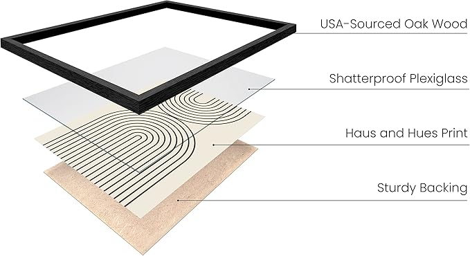 HAUS AND HUES Neutral Wall Art Prints for Wall Decor - Boho Art Wall Prints Mid Century Modern Decor Line Art and Geometric Wall Decor Black Semi Circles Reflected (24x36 Framed Black)