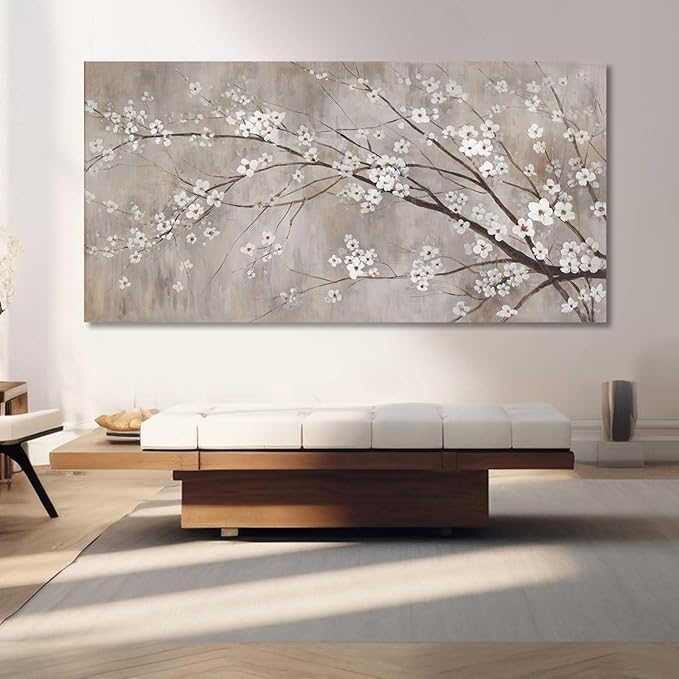 XIANSHOU Botanical Wall Decor Paintings Canvas Wall Art for Living Room White Flower Pictures Artwork Decorations for Bedroom Dining Room Office 29"x 58" Home Decor Ready to Hang