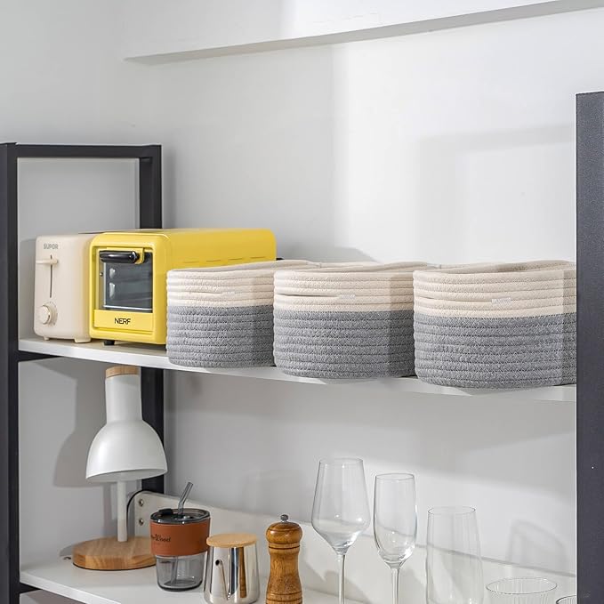CubesLand Cube Shelf Storage Baskets for Organizing, Woven Shelf, Closet Bins Shelves Toy Basket Box Nursery Baby 2 Packs Organization Off White/Light Gray