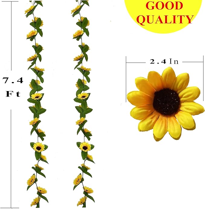 UKELER 2 Pack Artificial Sunflower Vines Fake Hanging Garland Yellow Sunflower Floral Vine Artificial Flowers for Home Hotel Office Wedding Party Garden Craft Art Décor