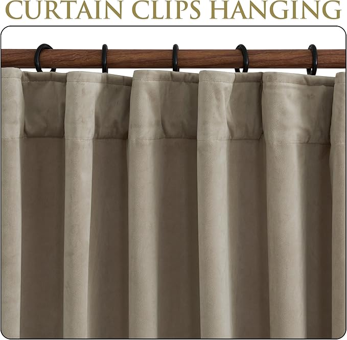 StangH Soft Velvet Curtains Camel Beige Solid Window Treatment Room Darkening Energy Saving for Nursery, Back Tab Drapes Privacy Added Boho Home Decor for Kitchen/Hallway, W52 x L63, 2 Panels