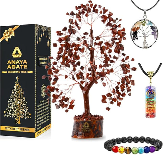 Red Jasper Crystal Trees for Home Decor, Office Desk Decoration, Chakra Healing Crystals and Stone for Positive Energy, Money, Good Luck, Tree of Life Spiritual Birthday Gifts for Women and Mom