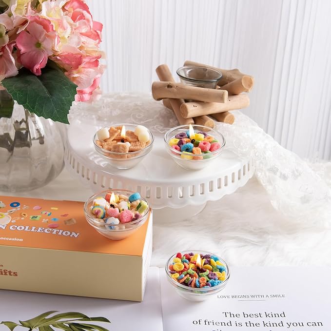Mini Mix Funny Cereal Bowl Scented Soy Aromatherapy Candles for Birthday Party Wedding Favor (4pcs/Pack)