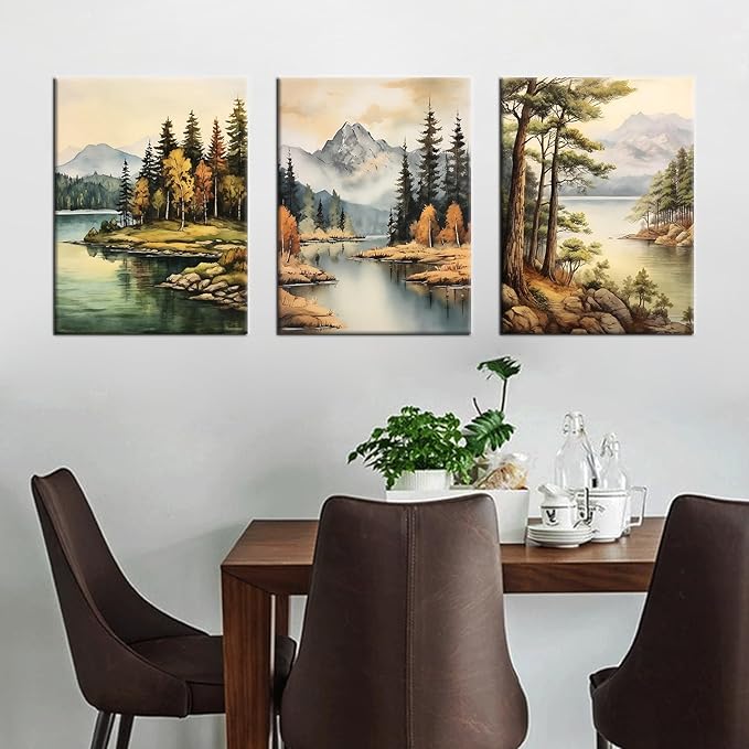 Landscape Canvas Wall Art Abstract Mountain Forest Posters Print Beautiful Scenery Picture Painting Wall Decor Artwork for Modern Home Bathroom Kitchen Women Room Stretched and Framed [36''W x 16''H]