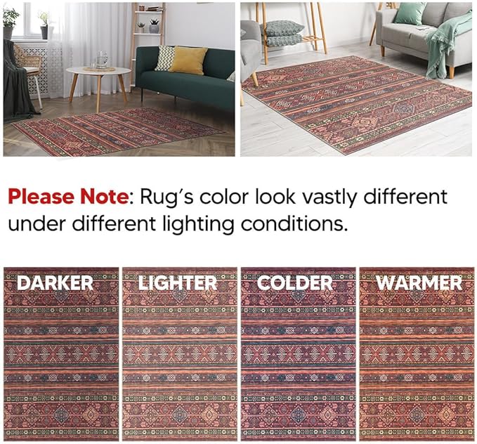 Keen Home Design 6x9 Rug - Machine Washable Area Rug with Non-Slip Backing, Ideal for Living Room, Dining Room, Bedroom - Vintage, Easy Clean, Durable, Low Pile Rug - (6' x 9')