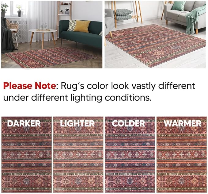 Keen Home Design 4x6 Rug - Machine Washable Area Rug with Non-Slip Backing, Ideal for Living Room, Dining Room, Bedroom - Vintage, Easy Clean, Durable, Low Pile Rug - (4' x 6')
