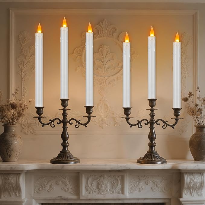 10" Flameless Taper Candles with Remote, 6 Pcs White Electric Led candlesticks, PlasticTall Taper Candles Battery Operated with Flickering Flame for Halloween Christmas Wedding Home Décor