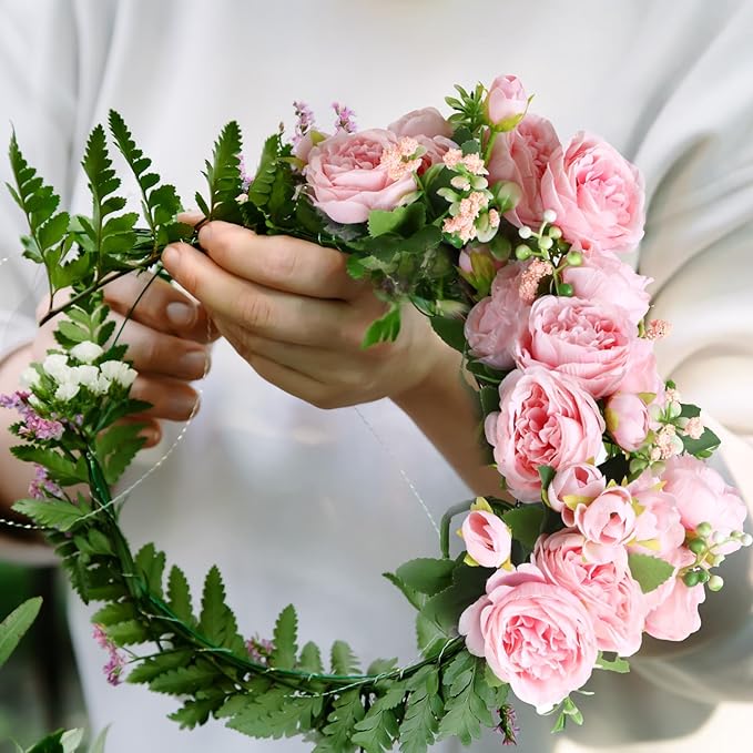 Geosar 8 Bundles Artificial Peonies Flowers Fake Silk Peony Bouquet Faux Peonies Flowers Bulk for Decoration Vase Florals Arrangements Wedding Party Table (Pink)