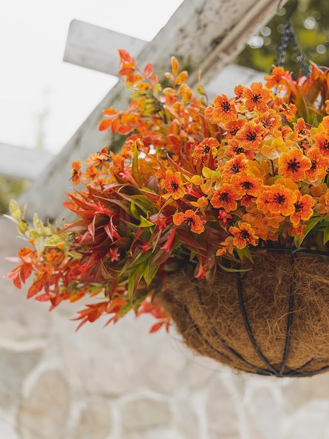 8pcs Fall Artificial Outdoor Branch with Eucalyptus Leaves for Indoor Outside Hanging Plants Garden Porch Window Box Home Wedding Farmhouse Décor