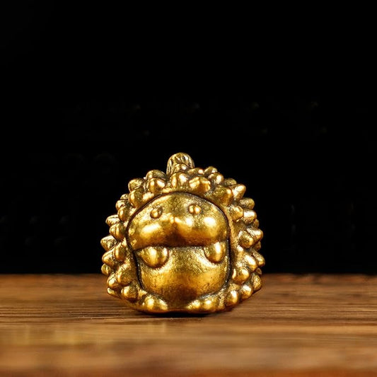Retro Handcrafted Quirky Hedgehog Ornament - 100% Solid Brass Durian Hedgehog Sculpture | Vintage Style Collectible Art Piece for Home & Office | Unique Gift for Animal Lovers & Food Enthusiasts