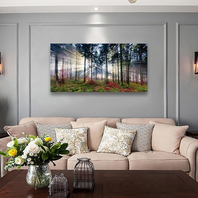 Forest Pictures Canvas Wall Art for Living room Bedroom Wall Decor,Sunrise Wall Art Print Paitnings for home Decor,Morden Artwork Tree Morning light Canvas Art Waterproof Stretched Ready to