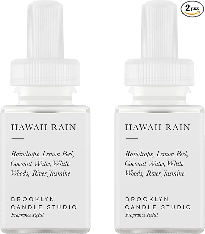 Pura & Brooklyn Candle Studio Home Scent Refill - Smart Home Air Diffuser - Up to 120-Hours of Luxury Fragrance per Refill - Home Essential - Clean & Safe Diffuser Fragrance - 2 Pack, Hawaii Rain