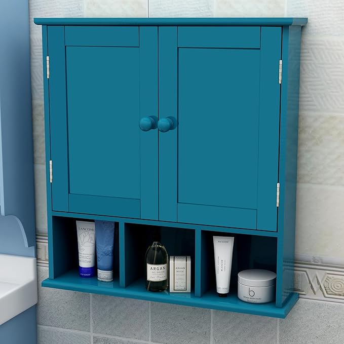 TaoHFE Turquoise Bathroom Cabinet - 2 Door Adjustable Shelves, Over The Toilet Storage, Wall Mounted Medicine Cabinet