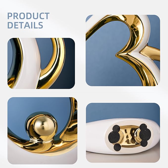 Gold Sculpture Home Decor, Modern Ceramic Statue, White Sculpture Heart Shape, Entry Table Decor, Living Room Table Centerpiece Ornament, Abstract Art Sculptures Home Decor