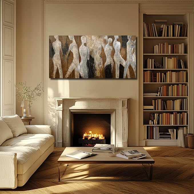 CHUDANHAO Graffiti Line Artwork Brown Picture Wall Decor Black Abstract Wall Art for Living Room Hotel Office Wall Hanging Decor 29"x58" Large Size