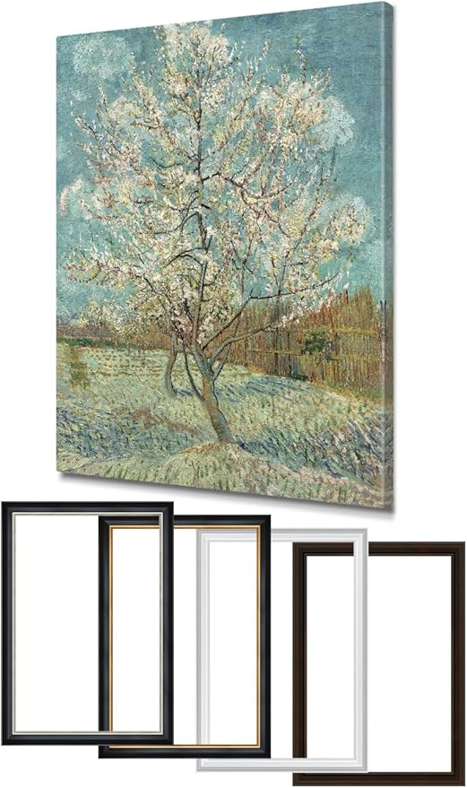 DECORARTS - The Pink Peach Tree by Vincent Van Gogh, Large Giclee Canvas Print with Solid Wood Frame, Oversized Wall Art Decor