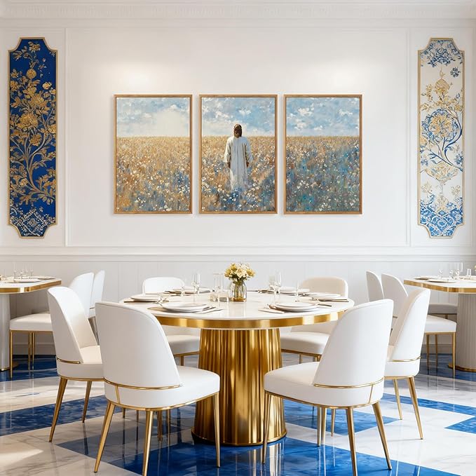 CHDITB Inspirational Jesus Framed Canvas Wall Art Set, Christian Spiritual Wall Decor, Modern Divine Artwork Painting, Vintage Religious Art Prints for Living Room Bedroom Church Decoration 16"x24"x3