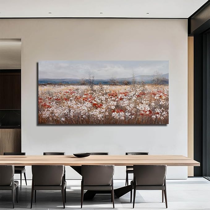 GAIDUOMAI Wildflowers Canvas Art Contemporary Wall Art for Home Blue Sea Wall Decor Large Painting for Living Room Rustic Bedroom Decor 29x58 Inch