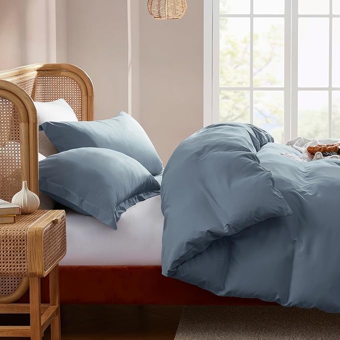 Nestl Full Duvet Cover Set with Comforter Insert - Stone Blue 4 Piece 80x90 Duvet Cover & 2 Pillow Shams with White Quilted Down Alternative Comforter, Ultra Soft, All Season