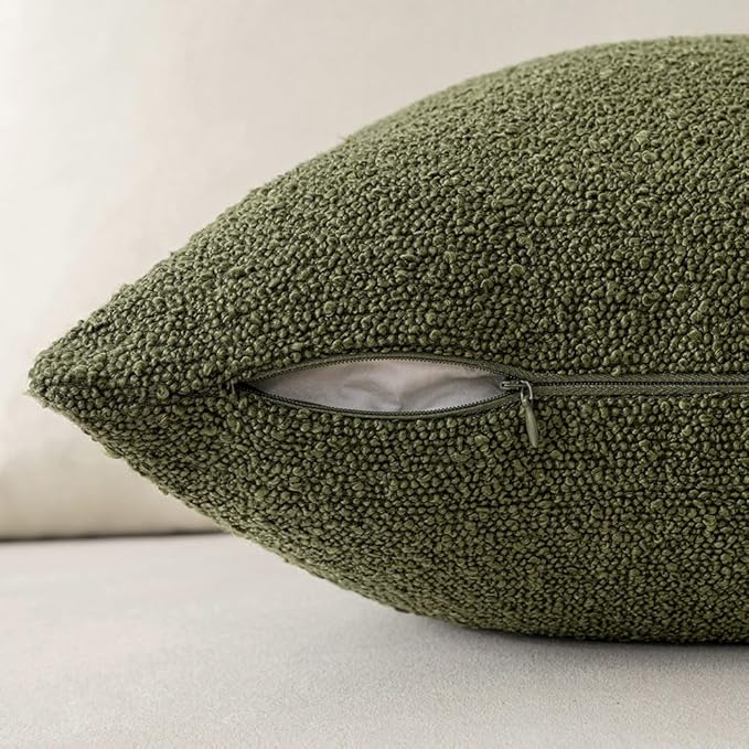 MIULEE 12x20 Inch Decorative Lumbar Throw Pillows for Bed Set of 2 Textured Boucle Neutral Throw Pillow Covers Olive Green Accent Solid Pillowcase Cozy Soft Sofa Livingroom Home Decor
