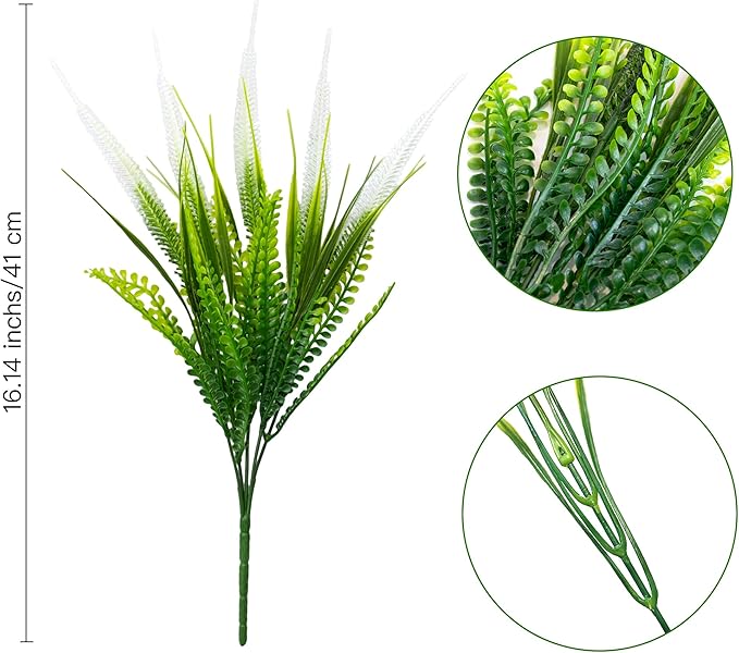 12 Bundles Outdoor Artificial Plants Flowers UV Resistant Fake Grass Plants Tropical Faux Bushes Shrubs for Home Front Porch Outside Planter Garden Landscape Décor