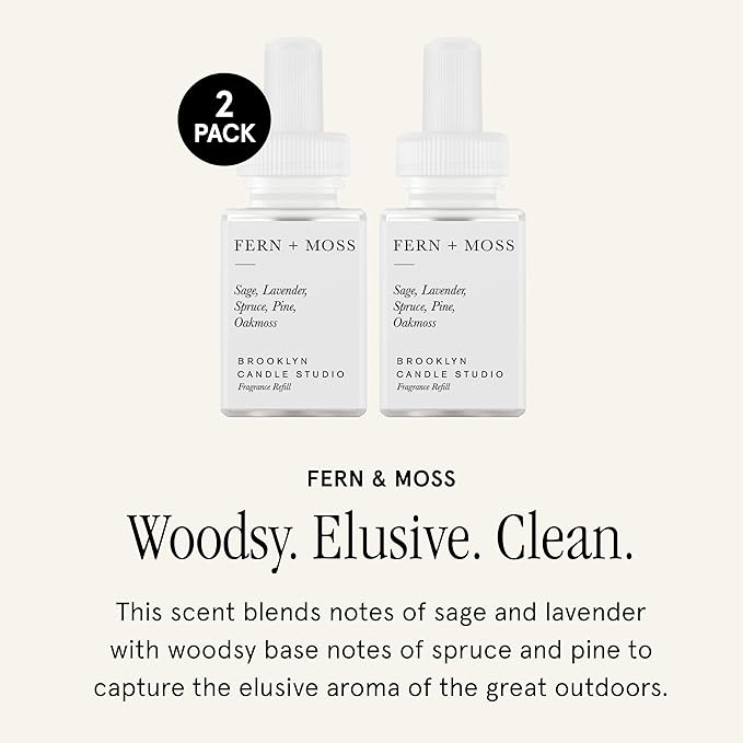 Pura & Brooklyn Candle Studio Home Scent Refill - Smart Air Diffuser - Up to 120-Hours of Luxury Fragrance per Refill - Home Essential - Clean & Safe Diffuser Fragrance - 2 Pack, Fern & Moss