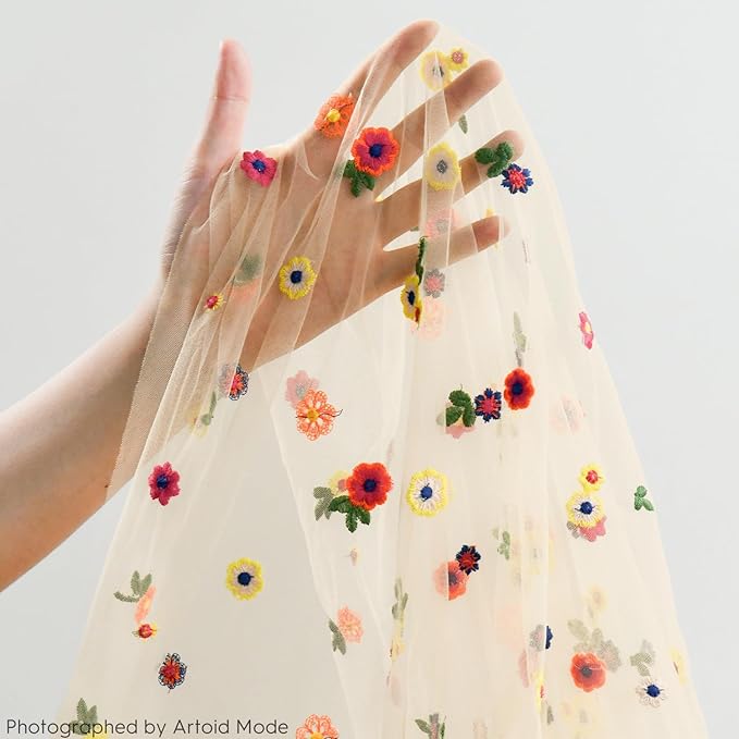 Artoid Mode 3PCS Champagne Embroidery Daisy Gauze Table Runner 120 Inch 10FT, Seasonal Sheer Kitchen Dining Holiday Wedding Birthday Table Decor for Home Party