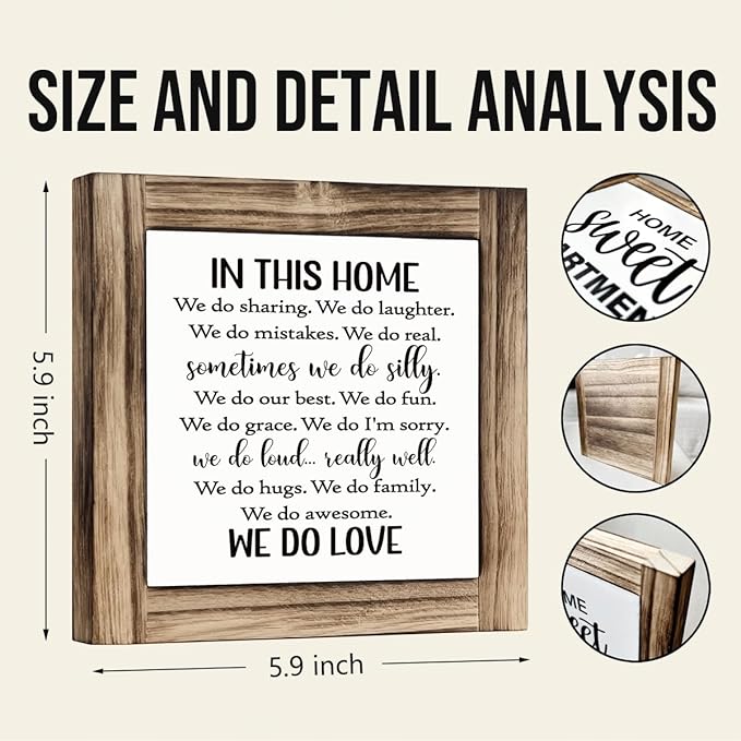 Love Decor Signs, Family Rules Sign, Decorative Wooden Box Signs, Farmhouse Desktop Decors, Home Decor for Living Room, Family Room Decors, In This Home Sign, 5.9×5.9 inches