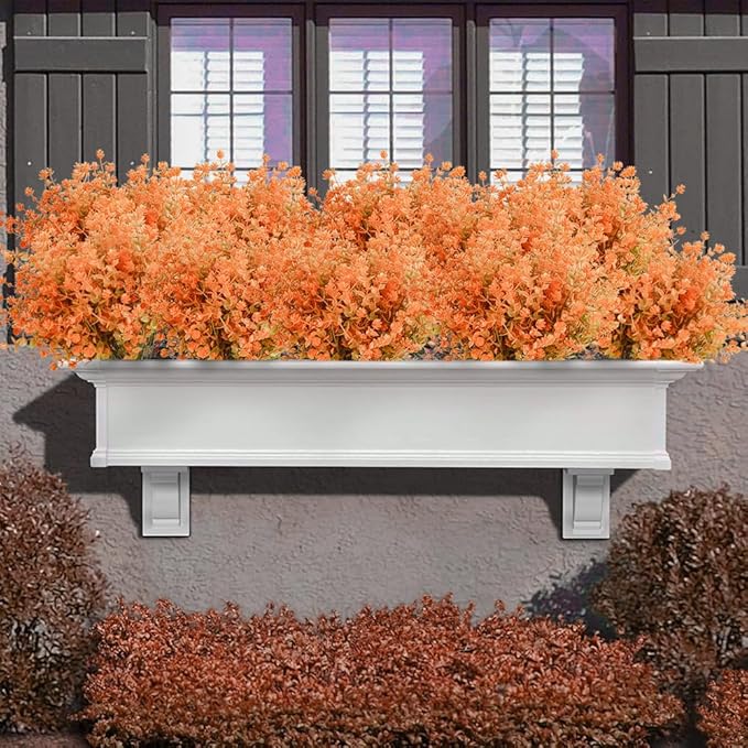 12pcs Artificial Fall Flowers Fake Eucalyptus Flower Outdoor UV Resistant Fall Plants for Home Kitchen Christmas Festival Thanksgiving Autumn Decoration (12, Fall Orange)