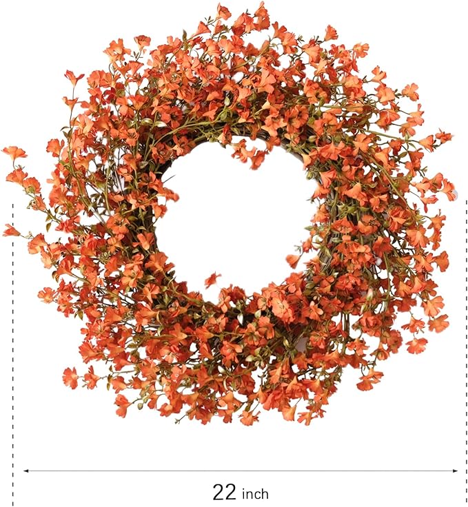 Fall Orange Forsythia Wreath for Front Door, 22 Inch Autumn Floral Door Wreath Indoor and Outdoor,Seasonal Festival Flower Wreath for Home Decor