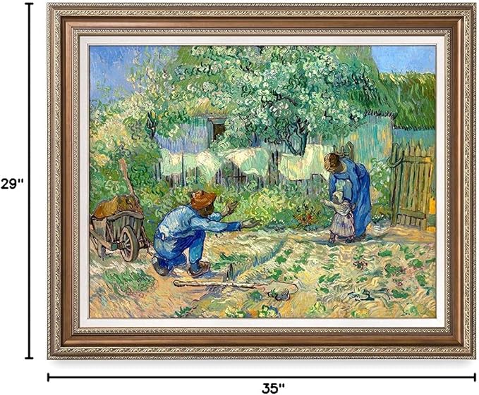 DECORARTS - First Steps, after Millet, Vincent Van Gogh Art Reproduction. Acid Free Cotton Canvas Giclee Print w/Bronze Frame&Mat for Wall Decor.