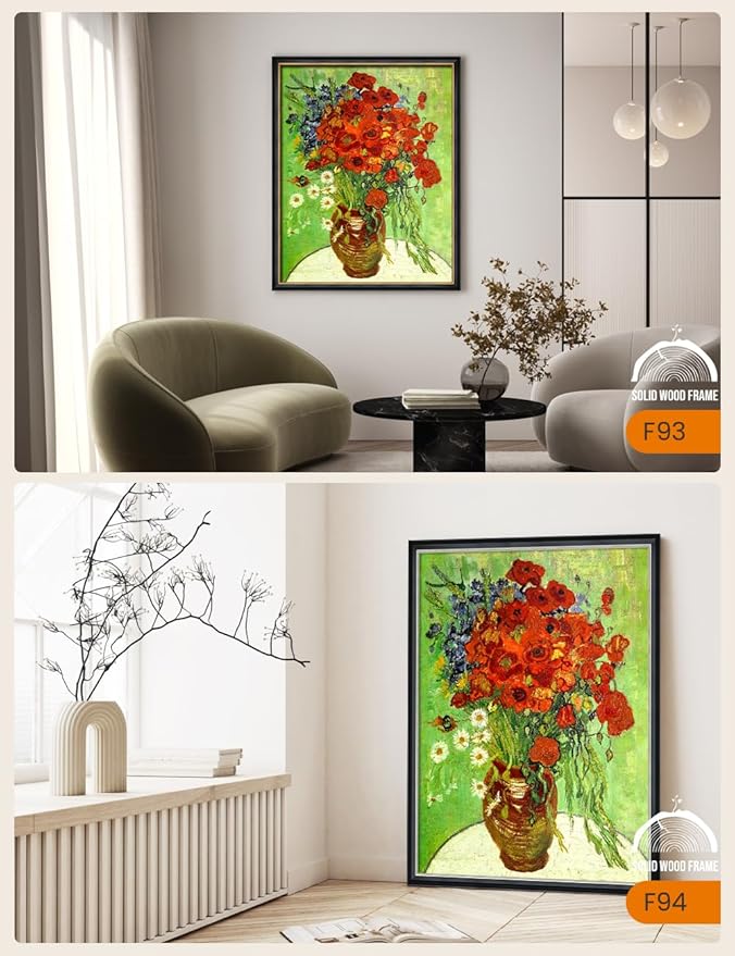 DECORARTS - Red Poppies and Daisies by Vincent Van Gogh, Large Giclee Canvas Print with Solid Wood Frame, Oversized Wall Art Decor