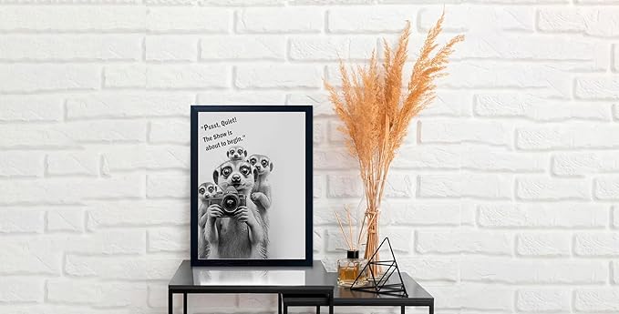 Orvannaatr Frame Bathroom Wall Art, Black and White Meerkat Canvas Wall Art Meerkat Painting with Camera - for Toilet Bathroom Animal Art 16"x 20"