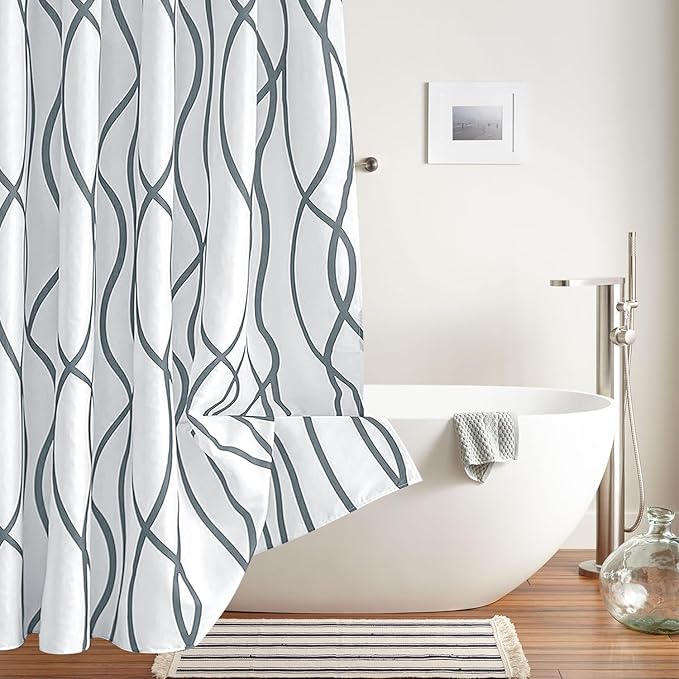 Biscaynebay Textured Fabric Shower Curtain 72x72 Inch, Dark Grey Printed Striped Linen Modern Hotel Luxury Quality Cloth Bathroom Curtains Machine Washable