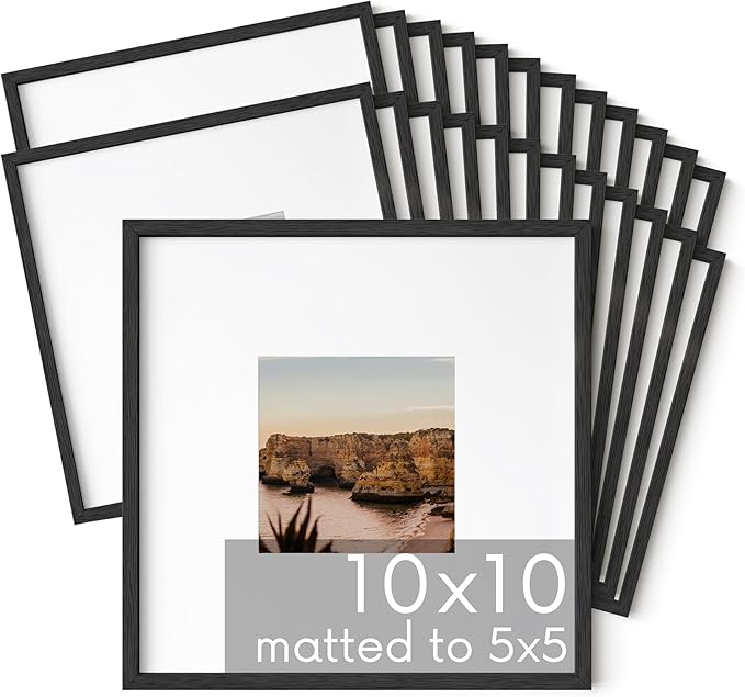 HAUS AND HUES Set of 25 10x10 Picture Frames - Black Oak Wood Square Frames with Mat, 10 x 10 inches