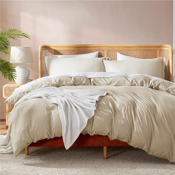 Nestl Beige Cream California King Duvet Cover Sets - Soft Double Brushed Cal King Duvet Cover, 3 Piece, with Button Closure, 1 Duvet Cover 104x98 inches and 2 Pillow Shams