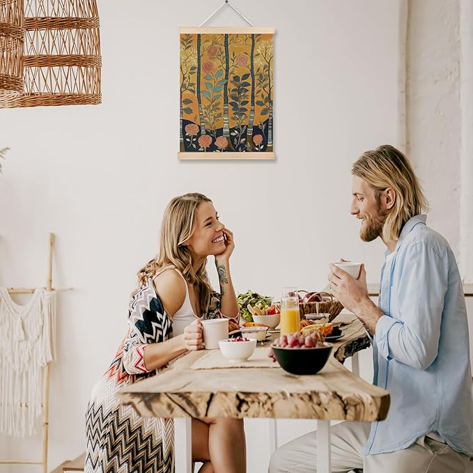 FITIE Vintage William Morris Inspired Rose Flower Tree Wall Art Poster Framed, Rustic Farmhouse Decor, Abstract Art Decor, Retro Mid Century Modern Floral Botanical Canvas Wall Art Prints for Home Office, 12x16 Inches