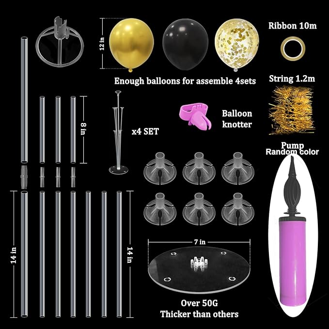 Black and Gold Party Decorations Balloon Stand Table Centerpieces for Birthday Wedding Retirement Anniversary Father's Day Halloween New Years Graduation Decorations 2025
