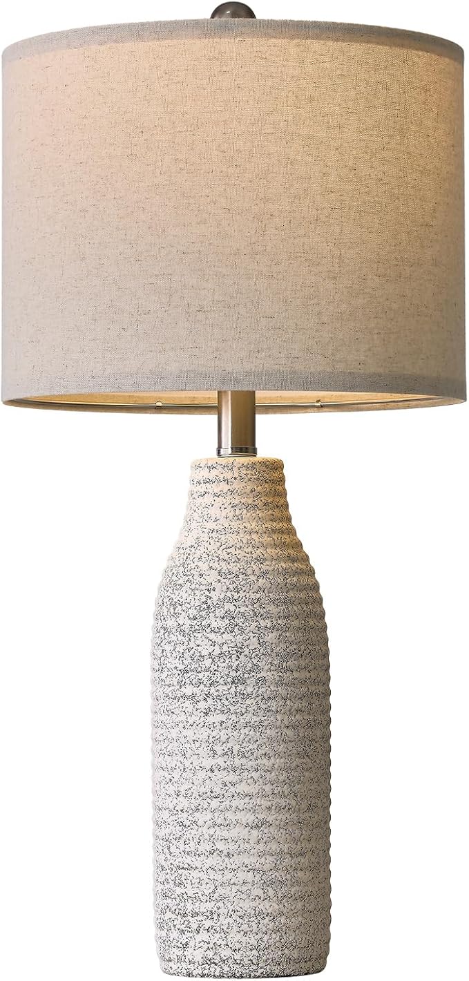 PORTRES 25" Ceramic Table Lamp for Bedroom Bedside Lamps for Night Stands Modern Lamps for Living Room with Rotary Switch Gray and White（1Pack）