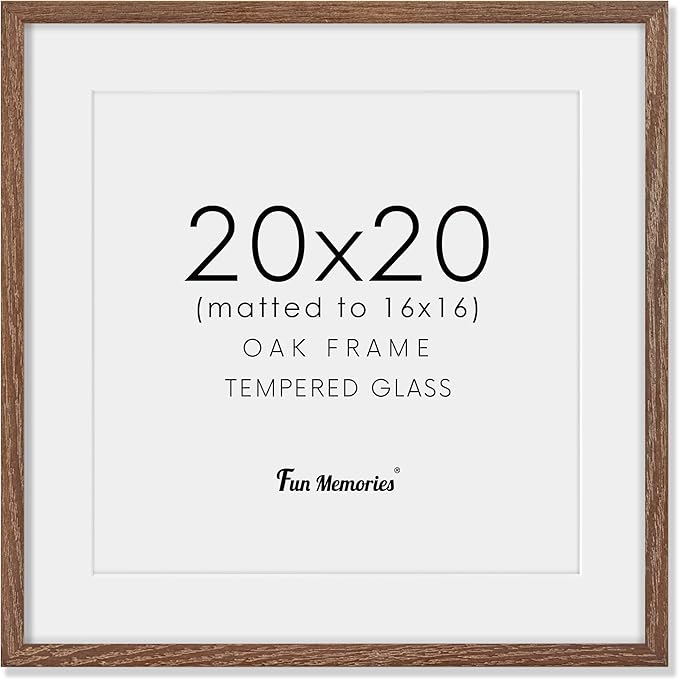 20x20 Picture Frame, Solid Oak Wood 20 by 20 Frame, Square Picture Frame 20 x 20 with mat for 16 x 16, 20x20 Wood Frame for Home Decor, 20 x 20 Poster Frame, Tempered Glass, Walnut Color, 1 Pack
